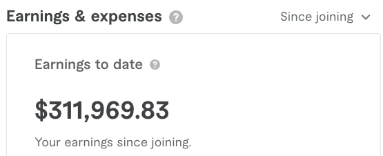 Anthony's Fiverr earnings page: earnings to date $311,969.83 since joining